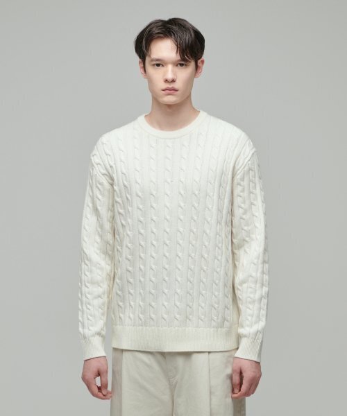 MUSINSA STANDARD(ムシンサスタンダード)の「ケーブルクルーネックニット【クリーム】(ニット/セーター・メンズ・その他・SMALL/MEDIUM/LARGE/X-LARGE/XX-LARGE)」の1枚目の写真