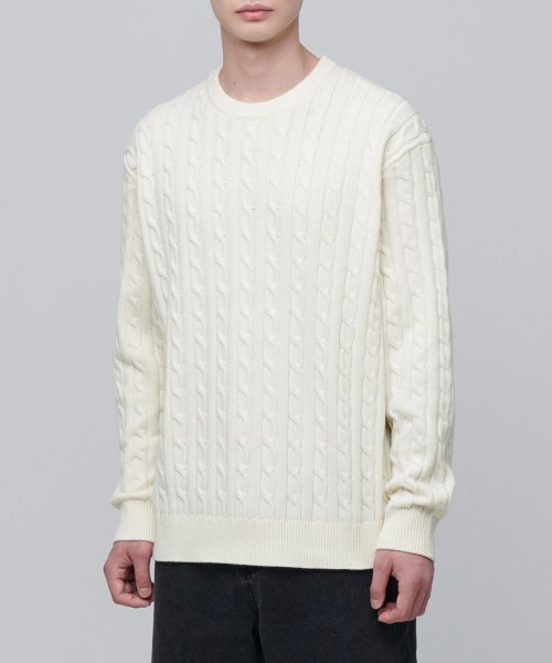 MUSINSA STANDARD(ムシンサスタンダード)の「ケーブルクルーネックニット【クリーム】(ニット/セーター・メンズ・その他・SMALL/MEDIUM/LARGE/X-LARGE/XX-LARGE)」の3枚目の写真