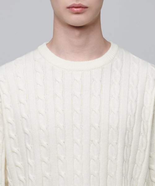 MUSINSA STANDARD(ムシンサスタンダード)の「ケーブルクルーネックニット【クリーム】(ニット/セーター・メンズ・その他・SMALL/MEDIUM/LARGE/X-LARGE/XX-LARGE)」の6枚目の写真