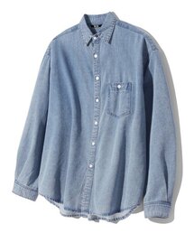 ストーンウォッシングオーバーサイズデニム長袖シャツ (BLEACH BLUE)