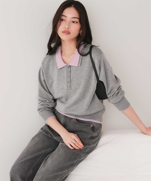 titivate(ティティベイト)の「ダブルカラーデザインニット(ニット/セーター・レディース・ダークブラウン/レッド/チャコール/グレー・S/M/L)」の7枚目の写真