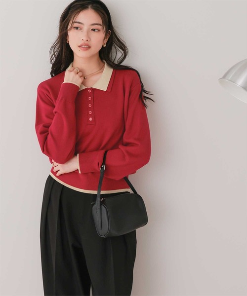 titivate(ティティベイト)の「ダブルカラーデザインニット(ニット/セーター・レディース・ダークブラウン/レッド/チャコール/グレー・S/M/L)」の20枚目の写真