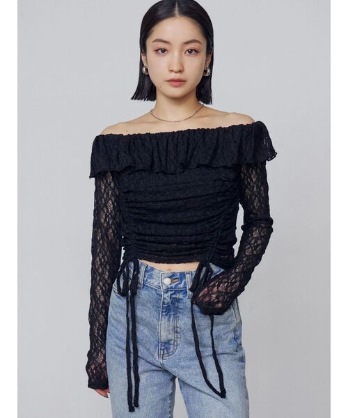 EMODA（エモダ）の「オフショルダーギャザートップ（Tシャツ/カットソー・レディース・ブラック/グレー/ネイビー・FREE）」の9枚目の写真