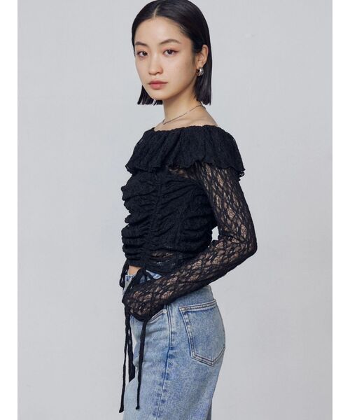 EMODA（エモダ）の「オフショルダーギャザートップ（Tシャツ/カットソー・レディース・ブラック/グレー/ネイビー・FREE）」の10枚目の写真