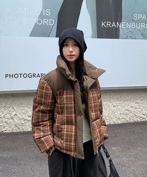 セール】【EIZZ/アイズ】チェック柄 切り替え クロップド 中綿