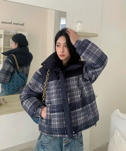 セール】【EIZZ/アイズ】チェック柄 切り替え クロップド 中綿