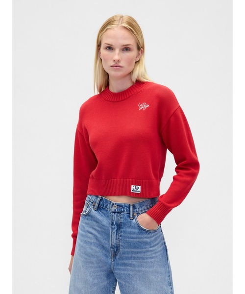 GAP(ギャップ)の「Gapロゴ リラックスフィット クロップド クルーネックセーター(ニット/セーター・レディース・ブラック/アイボリー/レッド/ライトグレー・S/L/XS/XXS/XL/M)」の1枚目の写真