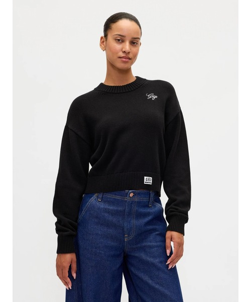 セール】Gapロゴ リラックスフィット クロップド クルーネックセーター