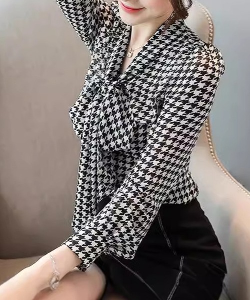 Flugge(フラッジー)の「千鳥格子リボンブラウス(シャツ/ブラウス・レディース・ブラック・LARGE/MEDIUM)」の5枚目の写真