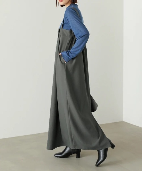 Bou Jeloud（ブージュルード）の「ラップアクセントボタンワンピース（ジャンパースカート・レディース・ブラウン/ブラック/グレー・FREE）」の2枚目の写真