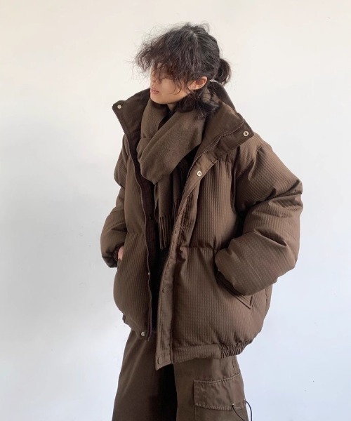 セール】ワッフル生地 中綿ビッグダウンジャケット（ブルゾン