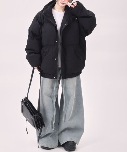 セール】ワッフル生地 中綿ビッグダウンジャケット（ブルゾン