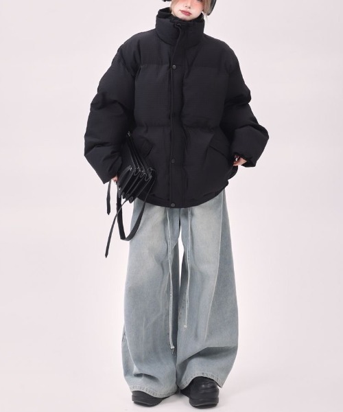 セール】ワッフル生地 中綿ビッグダウンジャケット（ブルゾン