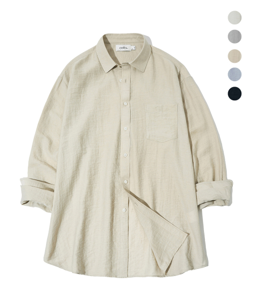 COSTUME O’CLOCK（コスチュームオクロック）の「リネンリラックスフィットロングスリーブシャツ5カラーCOOSSH193（シャツ/ブラウス・レディース・ライトブルー/ネイビー/グレー/アイボリー/ライトベージュ・SMALL/MEDIUM/LARGE）」の7枚目の写真