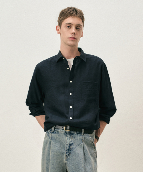 COSTUME O’CLOCK（コスチュームオクロック）の「リネンリラックスフィットロングスリーブシャツ5カラーCOOSSH193（シャツ/ブラウス・レディース・ライトブルー/ネイビー/グレー/アイボリー/ライトベージュ・SMALL/MEDIUM/LARGE）」の8枚目の写真