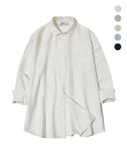 COSTUME O’CLOCK（コスチュームオクロック）の「リネンリラックスフィットロングスリーブシャツ5カラーCOOSSH193（シャツ/ブラウス・レディース・ライトブルー/ネイビー/グレー/アイボリー/ライトベージュ・SMALL/MEDIUM/LARGE）」の11枚目の写真