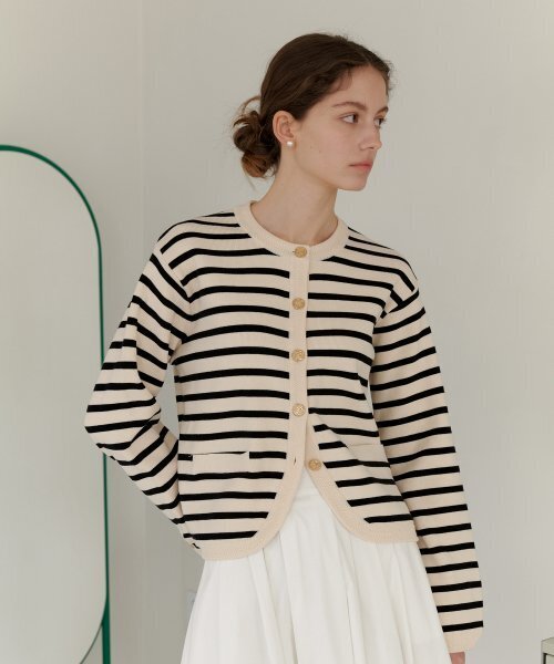 YUPPE(ヨッペ)の「STRIPE KNIT JACKET_IVORY(カーディガン/ボレロ・レディース・その他・FREE)」の1枚目の写真