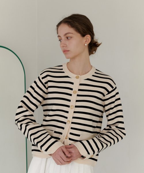 YUPPE(ヨッペ)の「STRIPE KNIT JACKET_IVORY(カーディガン/ボレロ・レディース・その他・FREE)」の2枚目の写真