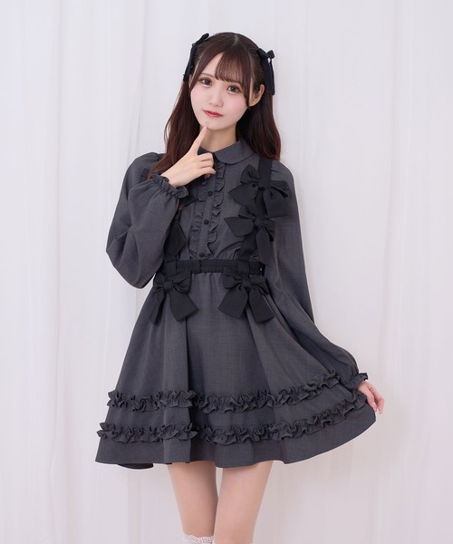 Honey Cinnamon（ハニーシナモン）の「リボンハーネスセットワンピース（ワンピース・レディース・ダークグレー/ダークグリーン・FREE）」の2枚目の写真