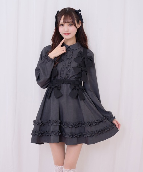 Honey Cinnamon（ハニーシナモン）の「リボンハーネスセットワンピース（ワンピース・レディース・ダークグレー/ダークグリーン・FREE）」の5枚目の写真