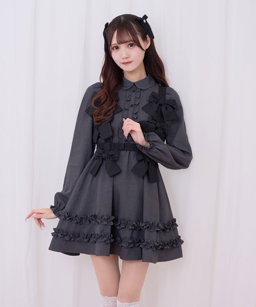 Honey Cinnamon（ハニーシナモン）の「リボンハーネスセットワンピース（ワンピース・レディース・ダークグレー/ダークグリーン・FREE）」の6枚目の写真