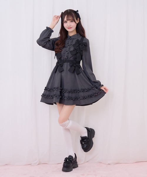 Honey Cinnamon（ハニーシナモン）の「リボンハーネスセットワンピース（ワンピース・レディース・ダークグレー/ダークグリーン・FREE）」の7枚目の写真