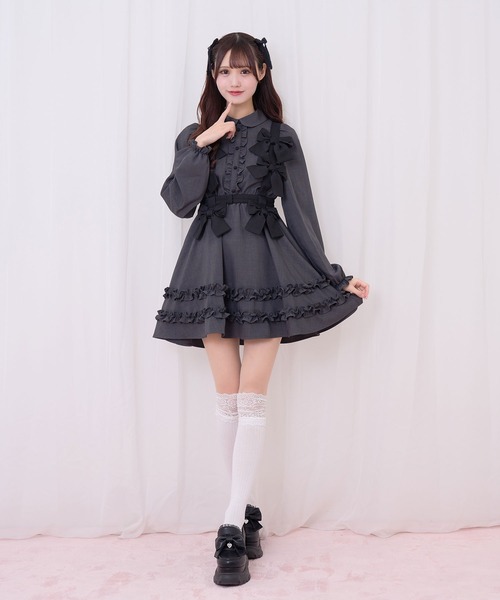 Honey Cinnamon（ハニーシナモン）の「リボンハーネスセットワンピース（ワンピース・レディース・ダークグレー/ダークグリーン・FREE）」の8枚目の写真