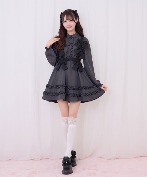 Honey Cinnamon（ハニーシナモン）の「リボンハーネスセットワンピース（ワンピース・レディース・ダークグレー/ダークグリーン・FREE）」の9枚目の写真