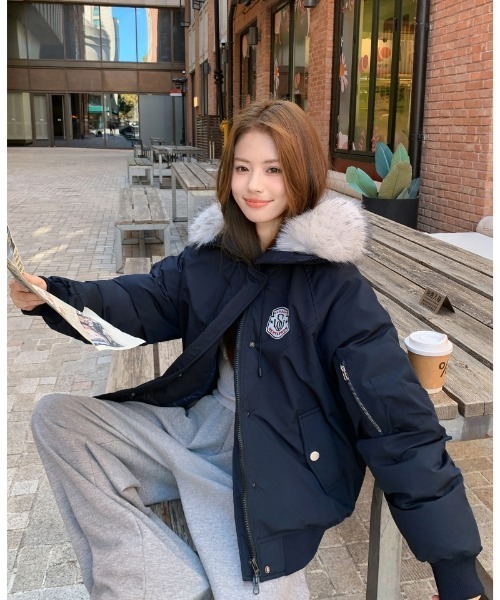 セール】2WAY フェイクファーフード脱着 エコダウンジャケット（ダウン