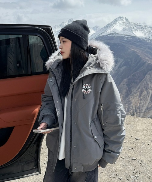 wjk ダッフル　ダウンジャケット M グレー フード脱着可能 MENS】L-7 DOWN COAT ダウンコート ウィンドストッパー / WINDSTOPPER