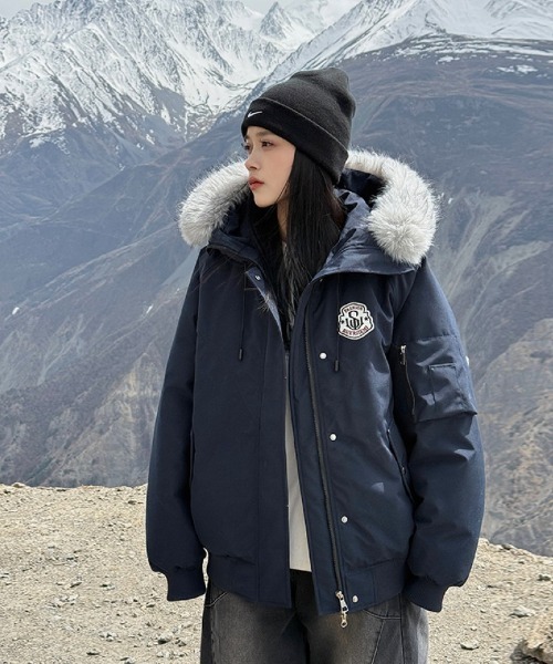 セール】2WAY フェイクファーフード脱着 エコダウンジャケット（ダウン