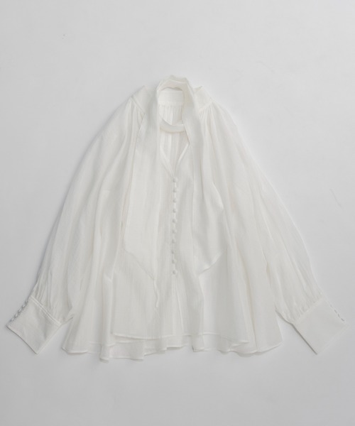 MAISON SPECIAL（メゾンスペシャル）の「【PRE-ORDER】V-neck voluminous blouse/タイ付Vネックボリュームブラウス（シャツ/ブラウス・レディース・ホワイト/ブルー/ブラック・FREE）」の19枚目の写真