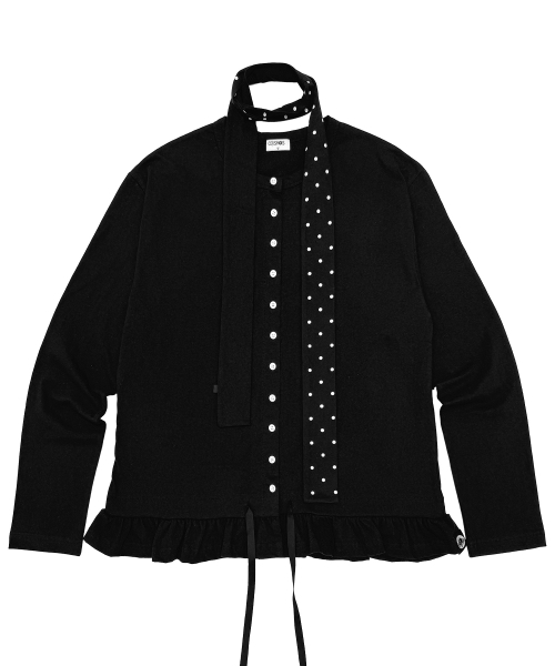 PLASMASPHERE（プラズマスフィア）の「ネティドットスカーフセットアップシャーリングカンカンバクシTシャツカーディガン_ブラック（カーディガン/ボレロ・レディース・ブラック・FREE）」の5枚目の写真