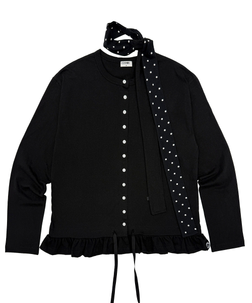 PLASMASPHERE（プラズマスフィア）の「ネティドットスカーフセットアップシャーリングカンカンバクシTシャツカーディガン_ブラック（カーディガン/ボレロ・レディース・ブラック・FREE）」の6枚目の写真