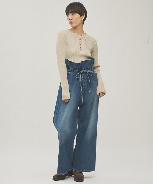 Whim Gazette（ウィムガゼット）の「RAW SILKレースアッププルオーバー（ニット/セーター・レディース・ベージュ/アイボリー・FREE）」の19枚目の写真