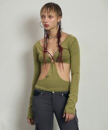 BADEE（ベディー）の「Cut-Out O-Ring L/S Tee Bokashi Olive（Tシャツ/カットソー）」