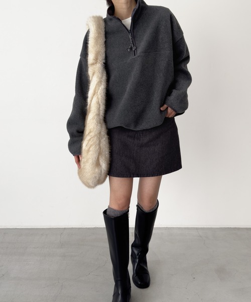 CANAL JEAN（キャナルジーン）の「El mar　フリースジッププルオーバー（スウェット・レディース・グレー/チャコールグレー・ONE SIZE）」の2枚目の写真