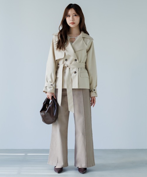 SENEE（セニー）の「high waist pintuck flare pants(ハイウエストピンタックフレアパンツ)（デニムパンツ・レディース・ベージュ/ブラック・MEDIUM/SMALL）」の5枚目の写真