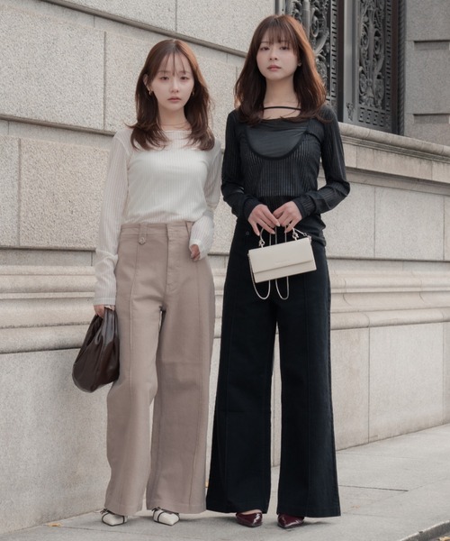 SENEE（セニー）の「high waist pintuck flare pants(ハイウエストピンタックフレアパンツ)（デニムパンツ・レディース・ベージュ/ブラック・MEDIUM/SMALL）」の17枚目の写真