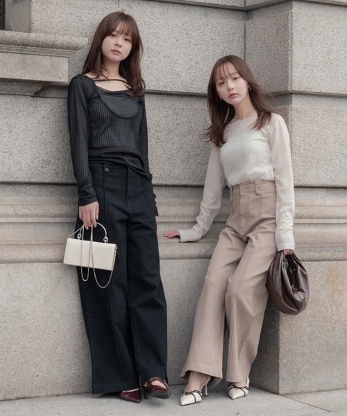 SENEE（セニー）の「high waist pintuck flare pants(ハイウエストピンタックフレアパンツ)（デニムパンツ・レディース・ベージュ/ブラック・MEDIUM/SMALL）」の18枚目の写真