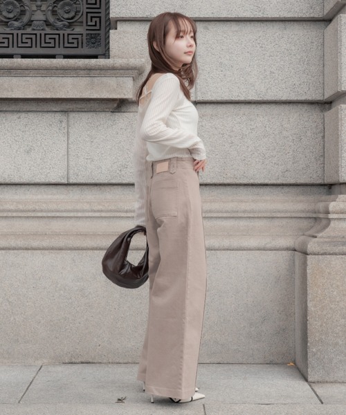 SENEE（セニー）の「high waist pintuck flare pants(ハイウエストピンタックフレアパンツ)（デニムパンツ・レディース・ベージュ/ブラック・MEDIUM/SMALL）」の20枚目の写真