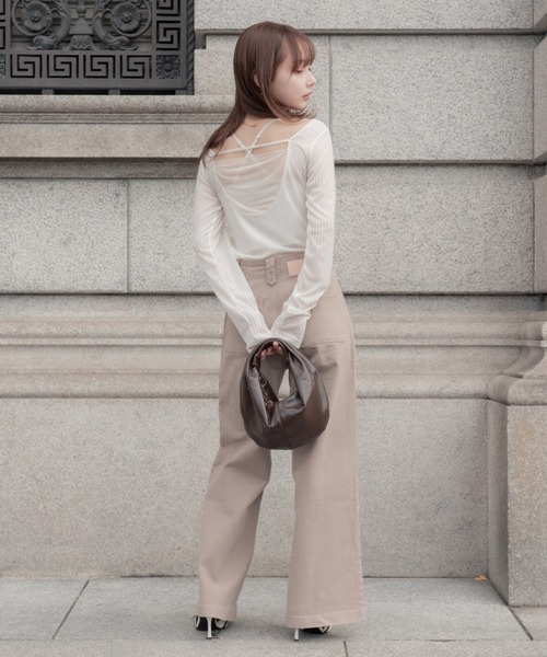 SENEE（セニー）の「high waist pintuck flare pants(ハイウエストピンタックフレアパンツ)（デニムパンツ・レディース・ベージュ/ブラック・MEDIUM/SMALL）」の21枚目の写真