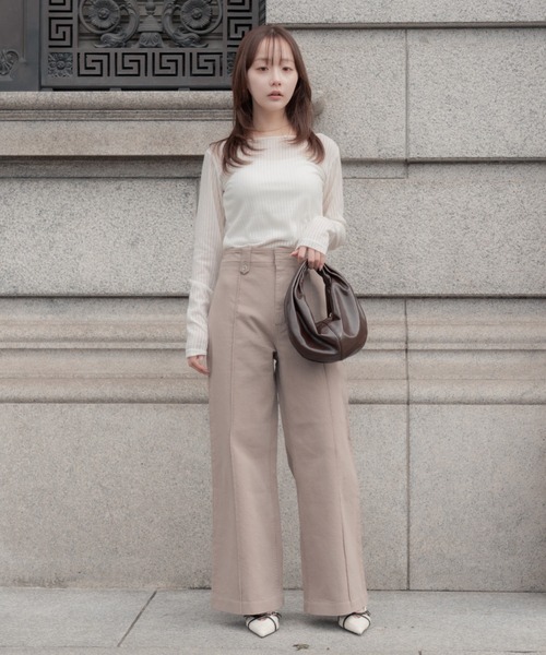 SENEE（セニー）の「high waist pintuck flare pants(ハイウエストピンタックフレアパンツ)（デニムパンツ・レディース・ベージュ/ブラック・MEDIUM/SMALL）」の22枚目の写真