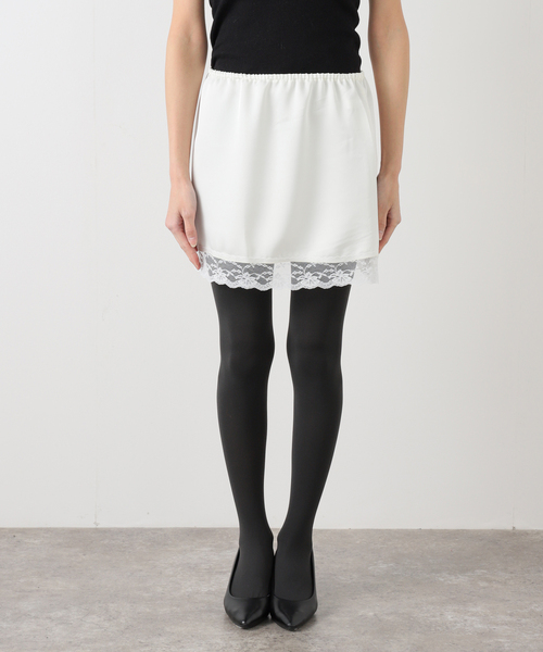 ＋81BRANCA（ハチイチブランカ）の「+81BRANCA/ハチイチブランカ SLOBE別注 サテンレーススカート（スカート・レディース・アイボリー/ブラック・FREE）」の2枚目の写真