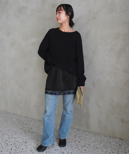 ＋81BRANCA（ハチイチブランカ）の「+81BRANCA/ハチイチブランカ SLOBE別注 サテンレーススカート（スカート・レディース・アイボリー/ブラック・FREE）」の3枚目の写真