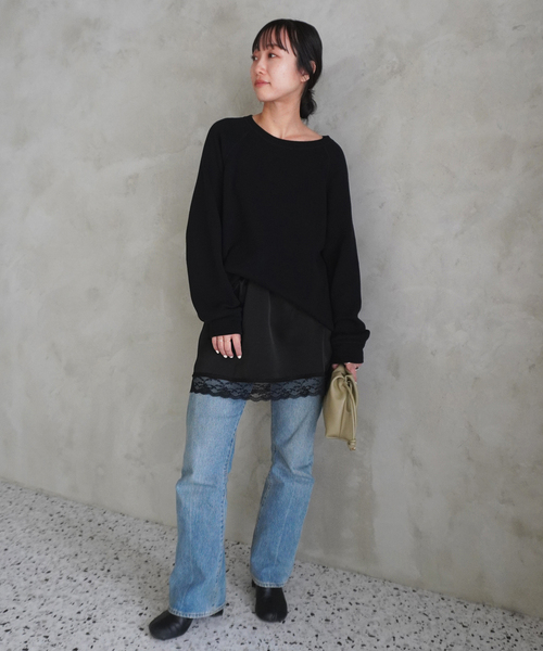 ＋81BRANCA（ハチイチブランカ）の「+81BRANCA/ハチイチブランカ SLOBE別注 サテンレーススカート（スカート・レディース・アイボリー/ブラック・FREE）」の4枚目の写真