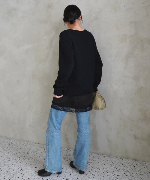 ＋81BRANCA（ハチイチブランカ）の「+81BRANCA/ハチイチブランカ SLOBE別注 サテンレーススカート（スカート・レディース・アイボリー/ブラック・FREE）」の5枚目の写真