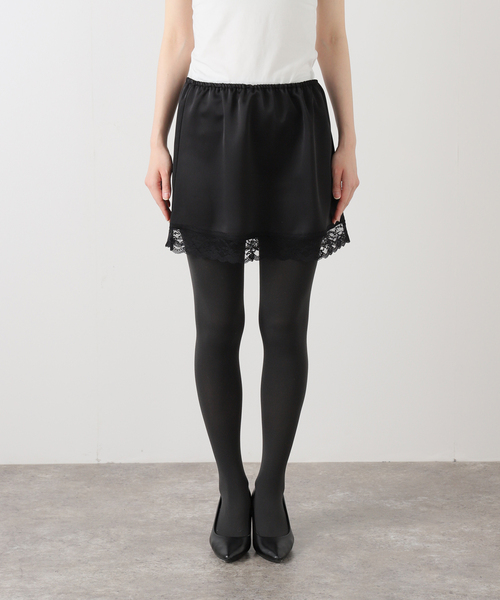 サテンレースミニスカート　moripon. DearMyLoveRose（ディアマイラブローズ） スカート レースフリル