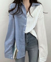 ストラップ柄切替ドッキングシャツ