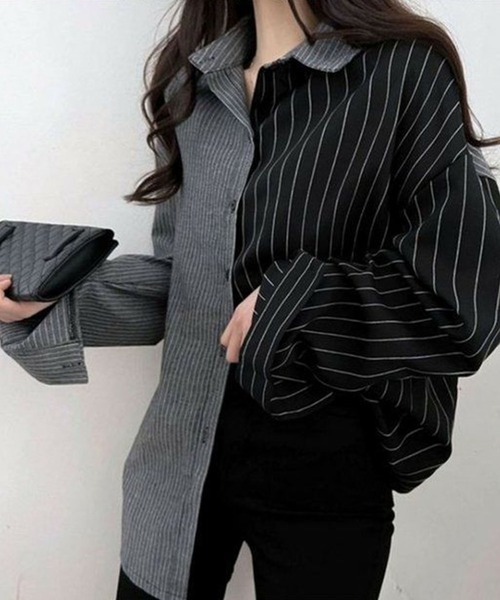 GLAMOROUS JANE(グラマラスジェーン)の「ストラップ柄切替ドッキングシャツ(シャツ/ブラウス・レディース・ブラック/ブルー・FREE)」の7枚目の写真